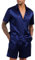 Babioboa Men Satin 2 Piece Outfit Lapel Kurzarm Knopfleise Tops Jogger Shorts Sets Karneval Hochzeit Party Nachtclub(Navy,M)