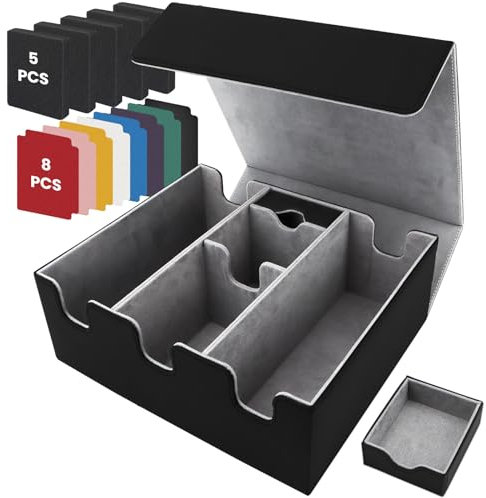 QUOTRE Karten Aufbewahrungsbox für 2200 Karten,Premium Magnetic Deck Boxen,Leather MTG Deck Box mit 8 kompatiblen Kartenteilern und 1 Würfelfach,für TCG Magic,Sportkarten(Grau)