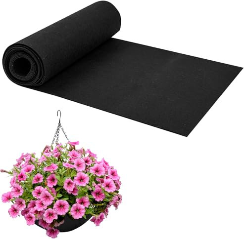 30x300cm/12x120Inch Felt Planter Liner Roll Non Woven Fabric Plant Liner Sheets Black Hanging Basket Liner Roll Coco Liners Roll Alternative Easy to Cut for Garden Flower Pot Window Box Animal Pet Mat