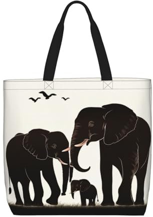 BKTRAVERPT Süße Tragetaschen für alte Elefanten und junge Elefanten – wiederverwendbare Einkaufstasche Handtaschen für Damen, großes Fassungsvermögen, langlebig, leicht, lässige Umhängetasche für den