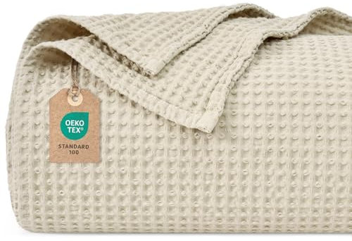 PHF 100% Baumwolle waffledecke Kuschedecke 220x240cm, leicht & atmungsaktiv, perfekt für den Sommer - Oeko-TEX® Zertifiziert - Hotelwäschequalität - Ideal für Sofa Couch Bett, Linen