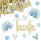 BETESSIN Tischdeko Taufe Junge Blau - 100 Stück Streudeko Taufe Konfetti mit Boho-Regenbogen & Herzen Motiven - Taufdeko für Junge & Mädchen