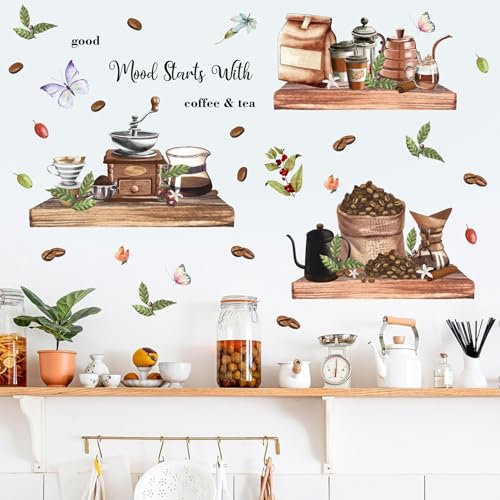 TOARTI Kaffee Wandaufkleber mit Spruch,Wanddeko für Küche,Küche Coffee Deko,Retro Kaffee Wandsticker für Café Bar Esszimmer Wohnzimmer Restaurant Tür Kaffeebar Deko