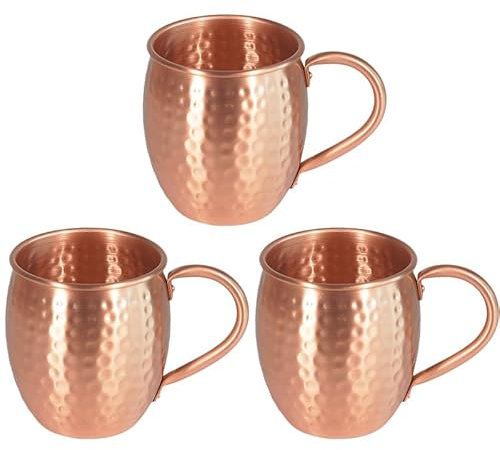 YHNSDJX Mug Moscow Mule en cuivre réutilisable, chope à bière durable et cuivrée, tasse à café de 35 cl, tasse à lait, tasse de bar en cuivre pur, verres(Solid Copper Cup-3PC)