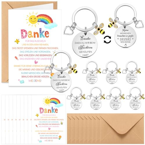 Clabby 10 Set Geschenke für Erzieherin Weihnachten Abschiedsgeschenk Kindergarten Schlüsselanhänger Regenbogen Dankeskarte mit Umschläge Danke Geschenk für Kita Lehrerin Tagesmutter Grundschule