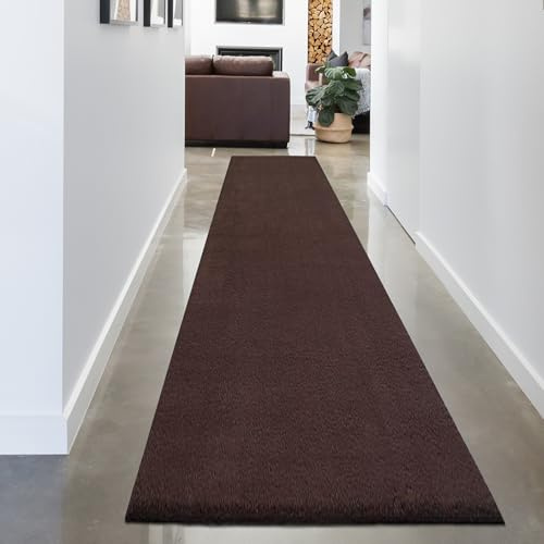 CARPETIA Weicher Teppich Uni Rutschhemmend Braun Pflegeleicht 80x300 cm | Weich, rutschhemmend, pflegeleicht, hautsympathisch und allergikerfreundlich, OEKO-TEX geprüft, für Fußbodenheizung