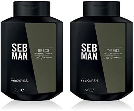 SEB MAN THE BOSS – verdichtendes Volumenshampoo für mehr Fülle – kräftigendes Shampoo mit Guarana-Extrakt und anregendem Duft von Bergamotte und rosa Pfeffer – 250 ml (Packung mit 2)