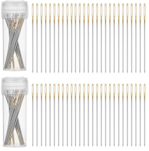 60 Stück Kreuzstichnadeln, Großäugige Stumpfe Nadeln, Sticknadeln mit großem Öhr, handnähnadeln, Sticknadeln, Edelstahl mit Aufbewahrungsbox, 24 & 26 Maße