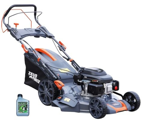 ZEUS FORCE Tondeuse Thermique 196 cm³ autotractée à Essence - Fonction Mulching - Largeur de Coupe 56 cm - Bac 70L - Hauteurs de Coupe 6 Positions