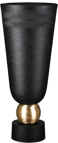 Casablanca NAMA Jarrón – Aluminio – Negro Craquelado – Cónico – Altura 40 cm x 17 cm de diámetro