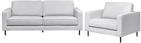 Beliani Sofa Set Stoff hellgrau mit Armlehnen Sitzkissen Metallbeine klassisch Savalen