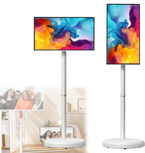 Hydravex 21.5 inch FHD Smart Portable TV, Android 14 OS, Rolling TV on Wheels with Rotatable Touch Screen, Built-in 6000mah Battery, Full Swivel Rotation White-6+128G