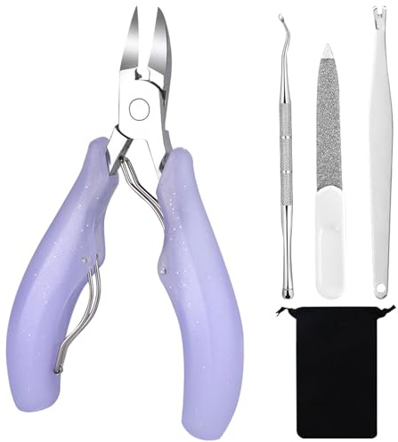 Nail Clippers for Ingrown Toenail & Thick Nails - 4PCS Heavy Duty Nail Clippers Set, Professional Stainless Steel Ingrown Toenail Tools with Podiatry Kit for Foot Care (Purple)