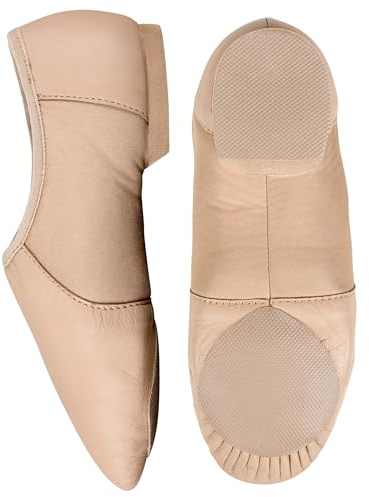 Kids Jazz Shoes Girls Split Sole Leather AeroFlex Style - UK Size 1.5 - Tan