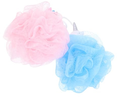 VALICLUD 2Pcs Unicorn Bath Mesh Scrubber for PE PVC Exfoliating Shower Puff with Rich Cute Pink Blue Cartoon Net for Gentle Skin Cleaning and Reduced Shower Gel Use