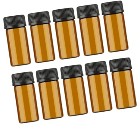 FOMIYES 10 pièces Lot de Mini Flacons Verre Transparent avec Couvercle Grain et Bouchon Troué Bouteilles Vides pour Huiles Essentielles et Chimie Protection Anti-fuite et Portable pour