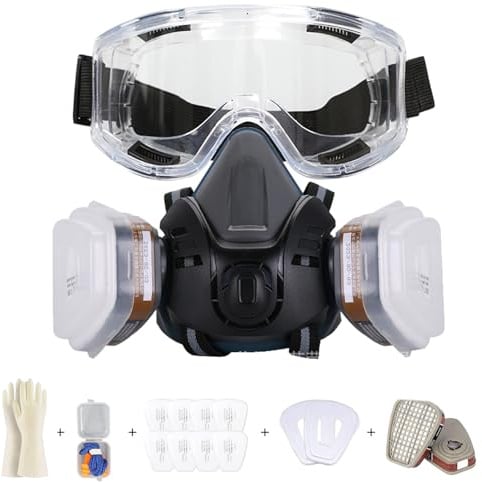 Gasmaske Vollmaske,Vollmaske Atemschutzmaske Staub Survival Nuklear und Chemie mit Aktivkohlefilter,Staubmasken Atemschutz Feinstaub für Gase Dämpfe, Chemikalien (MS58-Halbgesicht Atemschutzmaske)