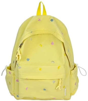 YUNGLOO Stilvolle Tasche mit Sternprägung und geräumigen Fächern, bequemer Schultergurt, reißfest, für den täglichen Gebrauch, bestickter Stern, gelb, Small