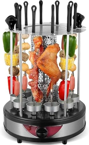 Máquina Asador Vertical para Kebab Eléctrica, Parrilla Giratoria con Tenedores, Barbacoa Interior Sin Humo para Pollo Brochetas y Asados(23x43cm)