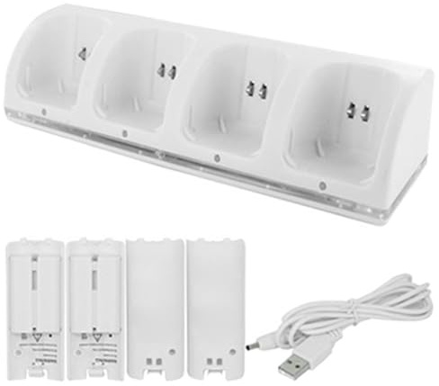 Chargeurs de Batterie, chargeurs de Batterie Station Charge 4 en 1 à Ports Multiples avec 4 Packs Rechargeables et câble USB pour télécommande Wii et Wii U (contrôleurs Non Inclus)