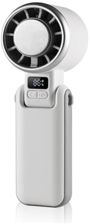 Wonderlamp - Ventilateur à main Glasi blanc, mode glace, 5 vitesses, écran LED, silencieux, batterie rechargeable et pliable - Mini ventilateur portable