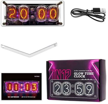 MENDUNER Nixie Uhr Retro Digitaluhr mit IN12 Nixie-Röhren, Schreibtisch Uhr mit 4-stelligem Display, 10 RGB-Modi, Timer und Power Memory (Uhr)