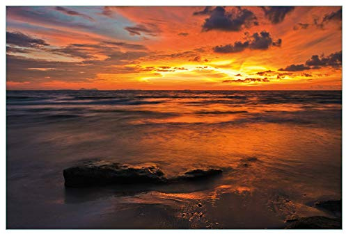 Wallario Küchenrückwand selbstklebend 90 x 60 cm, Motiv: Glühender Abendhimmel über dem Meer | Spritzschutz abwischbar & pflegeleicht