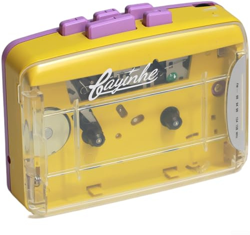 Lecteur cassette portable avec radio FM, magnétophone rétro avec chargement USB et 2 piles AA, transparent pour casque stéréo de style Walkman inclus (violet)