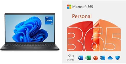 Dell 15 Laptop DC15250, 15,6 FHD 120Hz Antiriflesso, Intel Core i7, 16GB RAM, 512GB SSD, Windows 11 Home, Carbon Black (Caricatore venduto separatamente), con Microsoft 365 Personal 12M