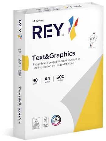 REY® TEXT & GRAPHICS, papier reprographique, blancheur élevée, 90g, A4, FSC®, ramette de 500 feuilles