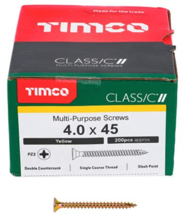 TIMCO Classic Multi-Purpose Screws - PZ - Double Countersunk - 4.0 x 45 - Gold - Box of 200