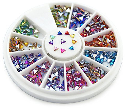 KADS AB 1.53MM Triangle Colorful Rhinestones 600 Piece 17 Color Nail Art Manicure Wheels Valentine's Day Nail Decoration