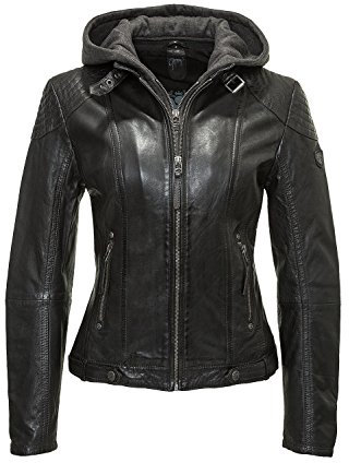 Gipsy Damen Lederjacke mit Kapuze im Biker Look Schwarz (XXL, Black)