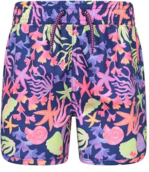 Mountain Warehouse Patterned Girls Boardshorts - Lightweight Swim Shorts with Adjustable Waist, Easy Care Bottoms - Spring Summer, Beach, Swimming, Pool Navy (01) 7-8y