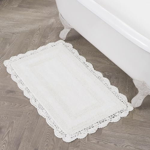 Laura Ashley Crochet Cotton Badvorleger, 24 x 40 cm, Cremeweiß