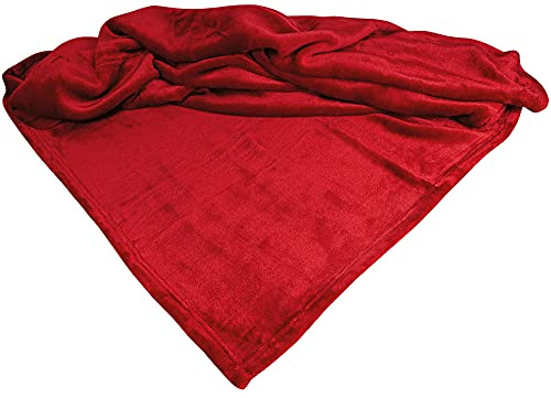 Schecker Bestickte Mikrofaserdecke Premium Hundedecke mit Hundenamen - Viele Farben - Viele Motive - bei 60 Grad Waschbar (Rot, Ohne Bestickung ohne Motiv)