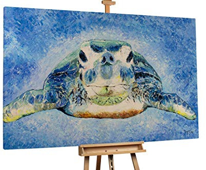 KunstLoft® XXL Gemälde 'Maritime Myth' 180x120cm | original handgemalte Bilder | Schildkröte Meer Tier Blau | Leinwand-Bild Ölgemälde einteilig groß | Modernes Kunst Ölbild