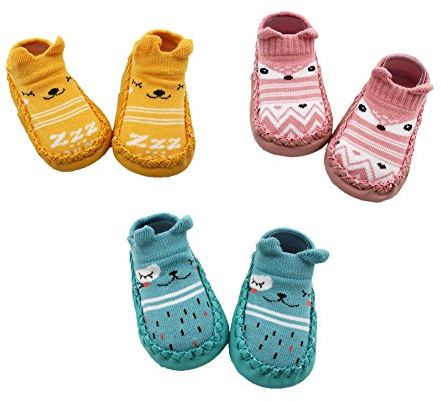 Z-Chen 3 Paire de Chaussons Chaussettes Antidérapantes pour Bébé
