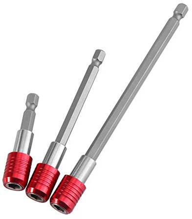 Akozon 3pcs Bit Holder Extension Bar Magnetic Drill Bit Set Hex Shank Socket Adapter for 1/4inch Hex Shank Electric Screwdriver Bits (Red)