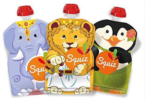 Lot de 3 Gourdes Réutilisables 130ml | Collection Carnaval | Pour Bébé, Enfant et Adulte | Compotes, Purées, et Smoothies | Étanches, Durables et Écologique | Fabriquées en Suisse et France | Squiz