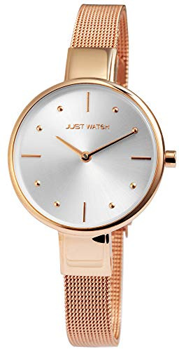 Just Watch Damen-Uhr Meshband Edelstahl Hakenverschluss Analog Quarz JW10009 (roségoldfarbig)
