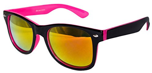 Ciffre Sonnenbrille Nerdbrille Nerd Retro Look Brille Pilotenbrille Vintage Look - ca. 80 verschiedene Modelle Viele Farben (Schwarz Pink Feuer Verspiegelt)
