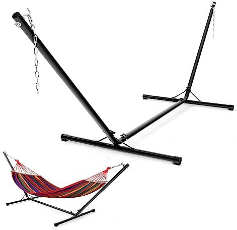 COSTWAY Support Hamac Support Pied de Hamac en Métal,Armature en Acier Hamac pour Accrocher Lit Balancelle et Chaises Suspendues, Jusqu'à 150KG,324x104,5x108CM,Hamac Non-Inclus(Noir)
