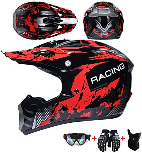 LEENP Motocrosshelm Herren Crosshelm Set mit Brille/Maske/Handschuhe, Motorrad-Helm Sports Off-Road DH Enduro-Helm ATV MTB Quad Motorräder Cross Helm für Männer Damen, Helles Schwarz Grün,L