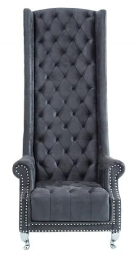 Casa Padrino Chesterfield High Back Sessel Grau - Thron König Hochlehn Sessel - Modern Barock Hochlehner