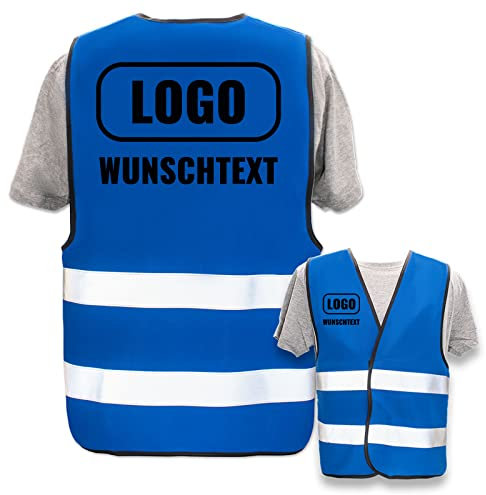 Warnweste selbst gestalten mit eigenem Aufdruck * Bedruckt mit Name Text Bild Logo Firma, Position & Druckart:Rücken + Front/Standard-Druck, Farbe & Größe:Blau/Größe XL/XXL