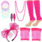HOWAF 80er Jahre Outfit Damen, 80er Jahre Accessoires Damen, 80er Jahre Kostüm Neon Accessoires mit Stirnband Beinstulpen Netzhandschuhe Halskette Armband Ohrringe für Karneval Fasching Mottoparty