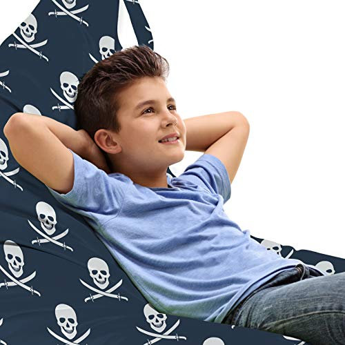 ABAKUHAUS Pirates Unicorn Toy Bag Lounger Stuhl, Jolly Roger Pattern, Hochleistungskuscheltieraufbewahrung mit Griff, Dunkelblau Weiß