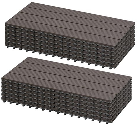 Laneetal Suelo de WPC para Jardín, Baldosas para Terraza, Suelos Clic Exterior para Patio Piscina Balcón, Baldosas Resistentes Indeformables, 12 Piezas, 30x60 cm, Café