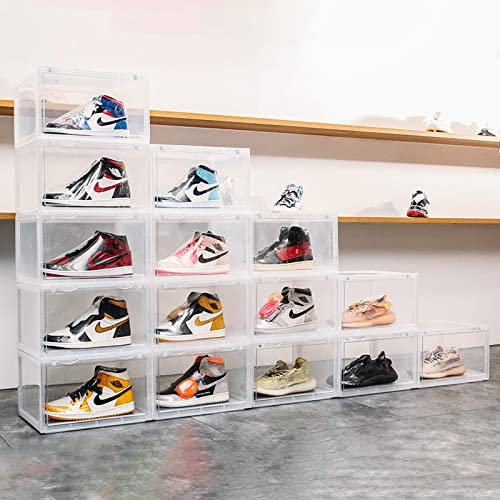 PUCHIKA Schuhboxen 6er-Set, Schuhboxen stapelbar transparent weiß, Schuhbox mit durchsichtiger Tür, Schuhkarton Kunststoff, Aufbewarungsbox für Schuhe, Größe 36x28x22cm, Weiß, Typ-D